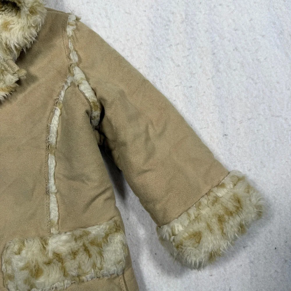 Circo Kids Tan Faux Suede Shearling Hooded Coat Faux Fur Trim Jacket 2T